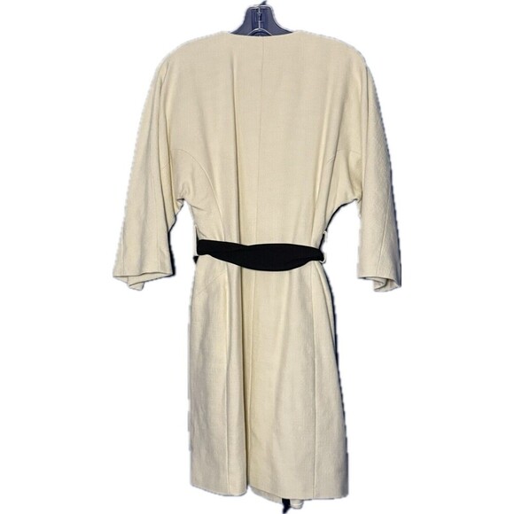 Zara Women’s Small Cream Coat Zip Black Belt Kimono 3/4 Sleeve - Picture 3 of 4